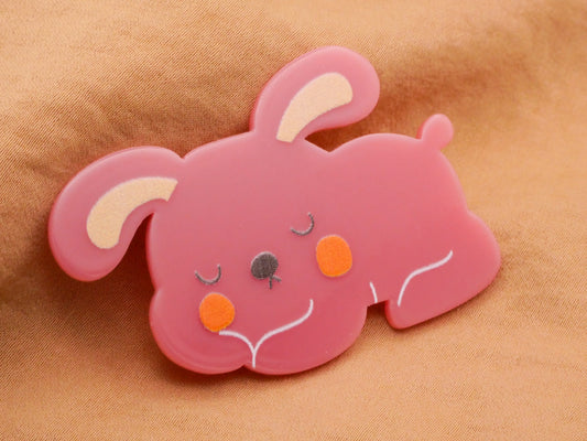 Bunny Rabbit Sleeping Pink Acrylic Large Button 26x53mm