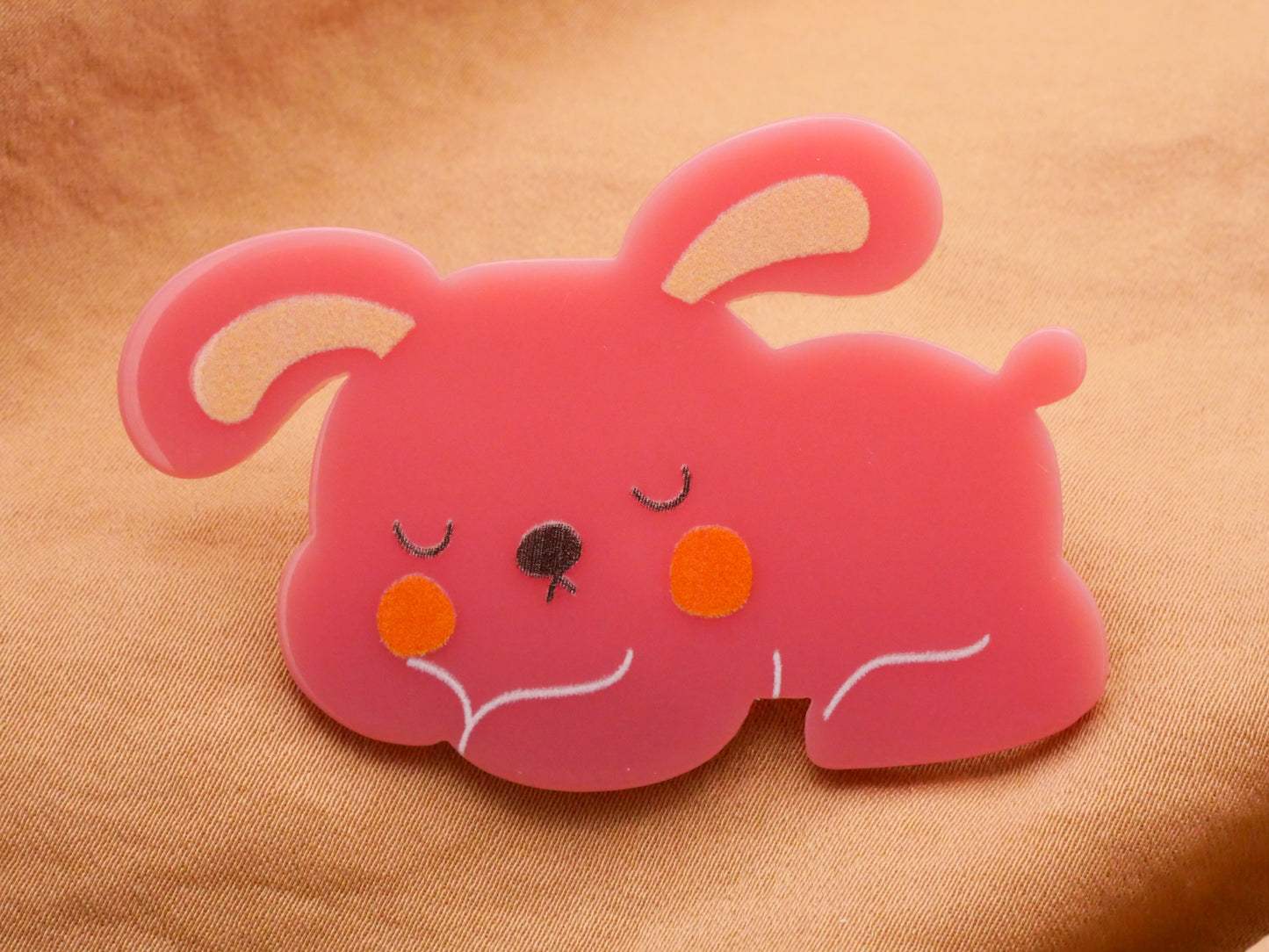 Bunny Rabbit Sleeping Pink Acrylic Large Button 26x53mm