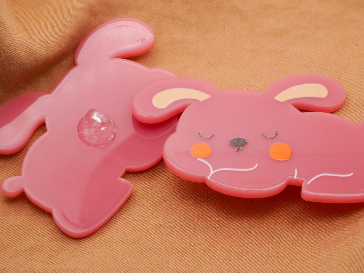 Bunny Rabbit Sleeping Pink Acrylic Large Button 26x53mm