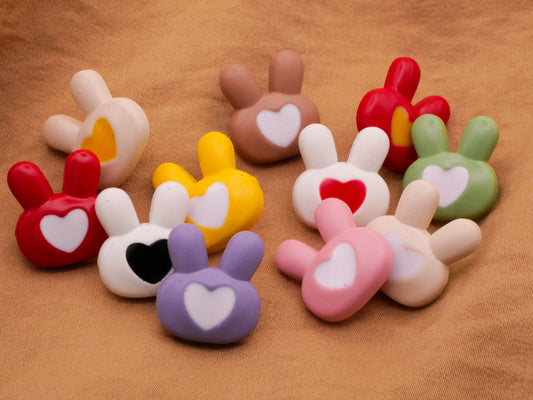 Bunny Rabbit Heart Colorful Plastic Set of Four Random Buttons 16x18mm