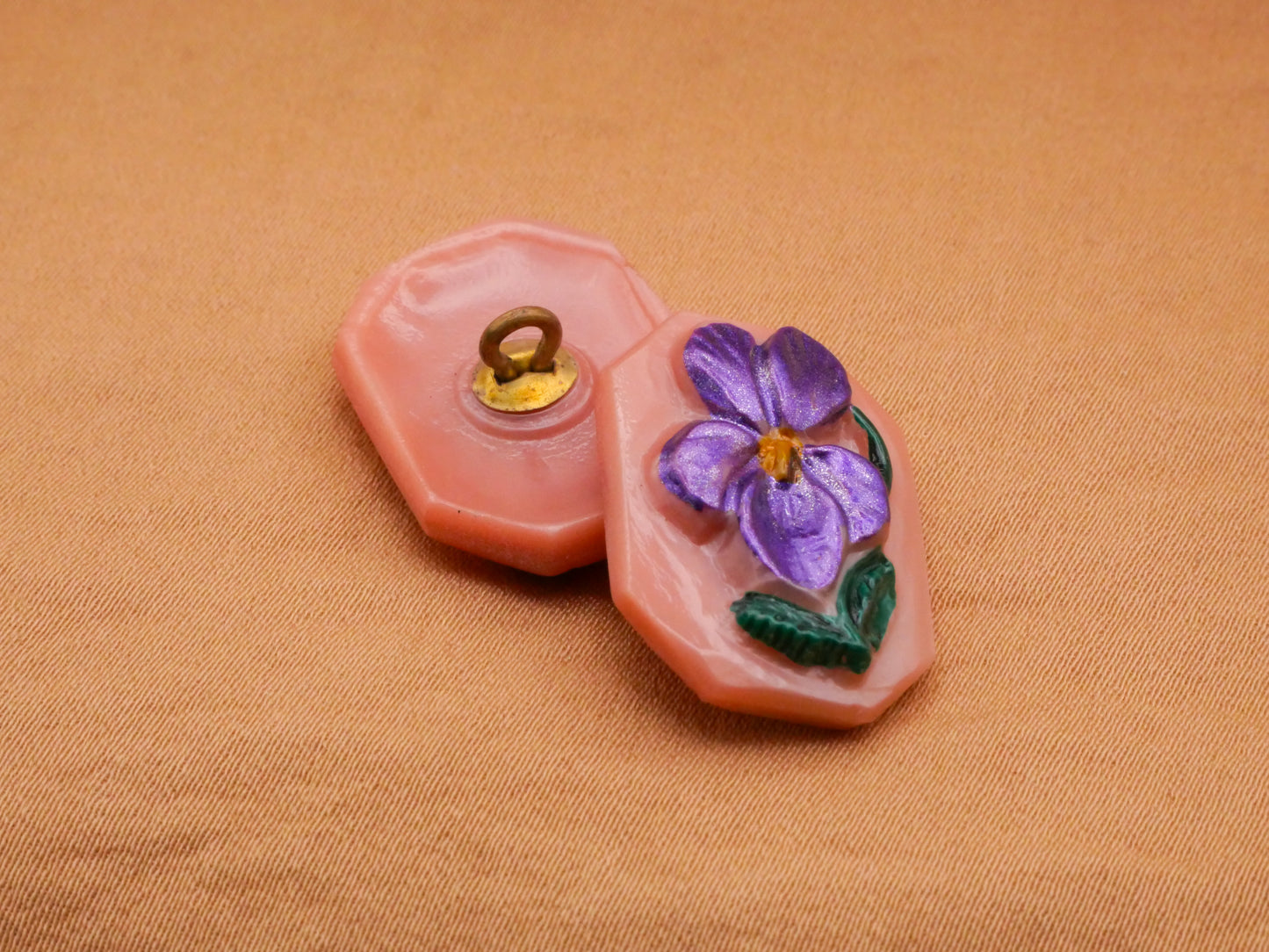 Violet Flower Purple Pink Czech Glass Button 16x23mm