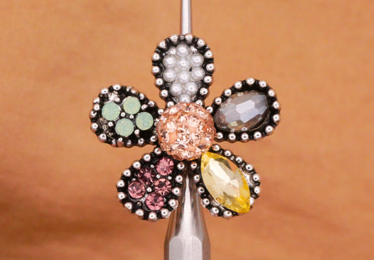 Patchwork Flower Rhinestone Pave Pearl Metal Button 21mm