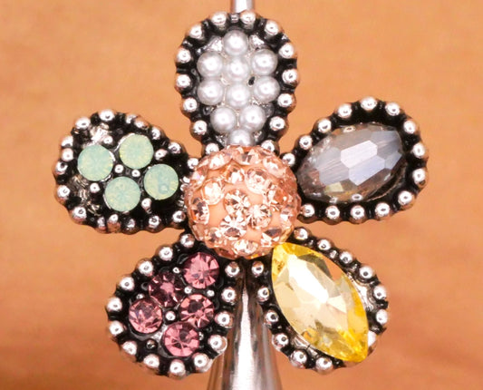 Patchwork Flower Rhinestone Pave Pearl Metal Button 21mm