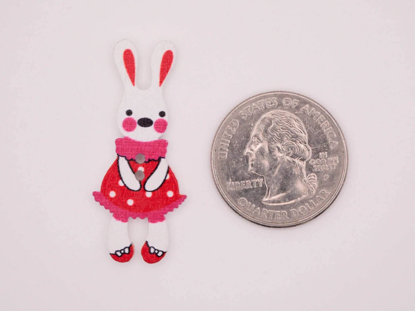 Bunny Rabbit Shy Girl Dress Wood Multi-Color Sew-Thru Buttons Various 17x40mm