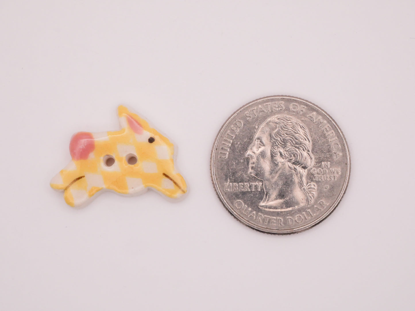 Bunny Rabbit Jumping Yellow Pink Ceramic Sew-Thru Button 18x24mm