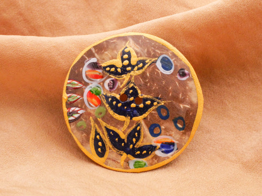 Tribal Hand-Painted Floral Leaves Coconut Shell Large Button 34mm