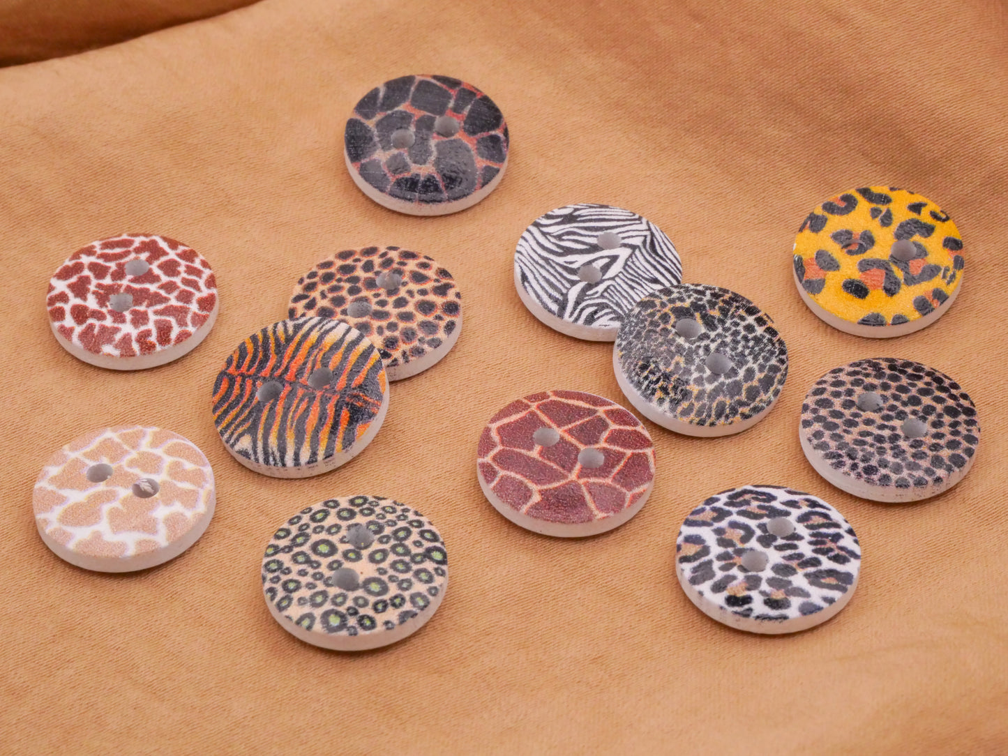 Animal Print Assorted Wood Set of Ten Buttons 15mm