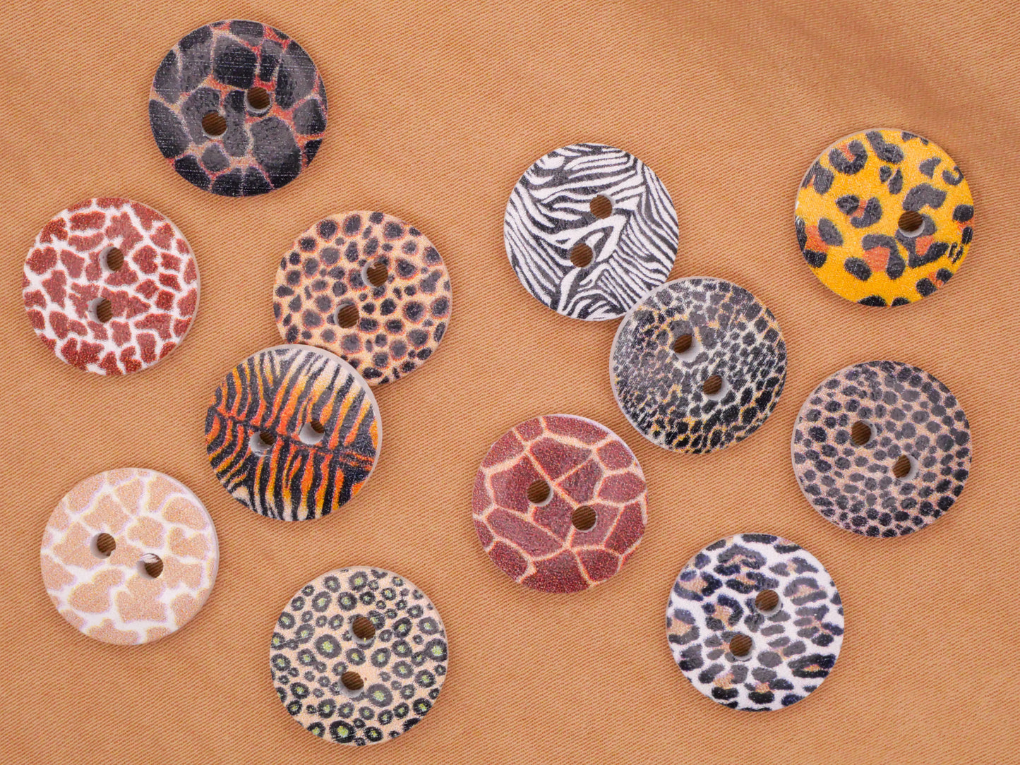 Animal Print Assorted Wood Set of Ten Buttons 15mm