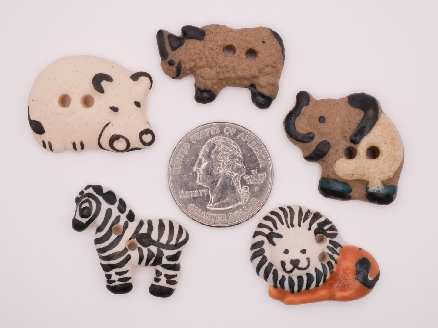 Safari Animal Elephant Zebra Hippo Rhino Lion Ceramic Hand-Painted Button Various 19-32mm