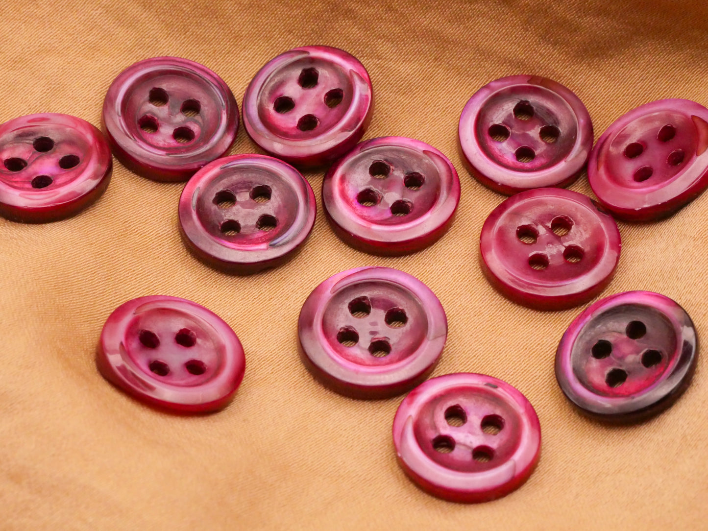 Mother of Pearl Burgundy Set of Twelve Sew-Thru Buttons 14mm