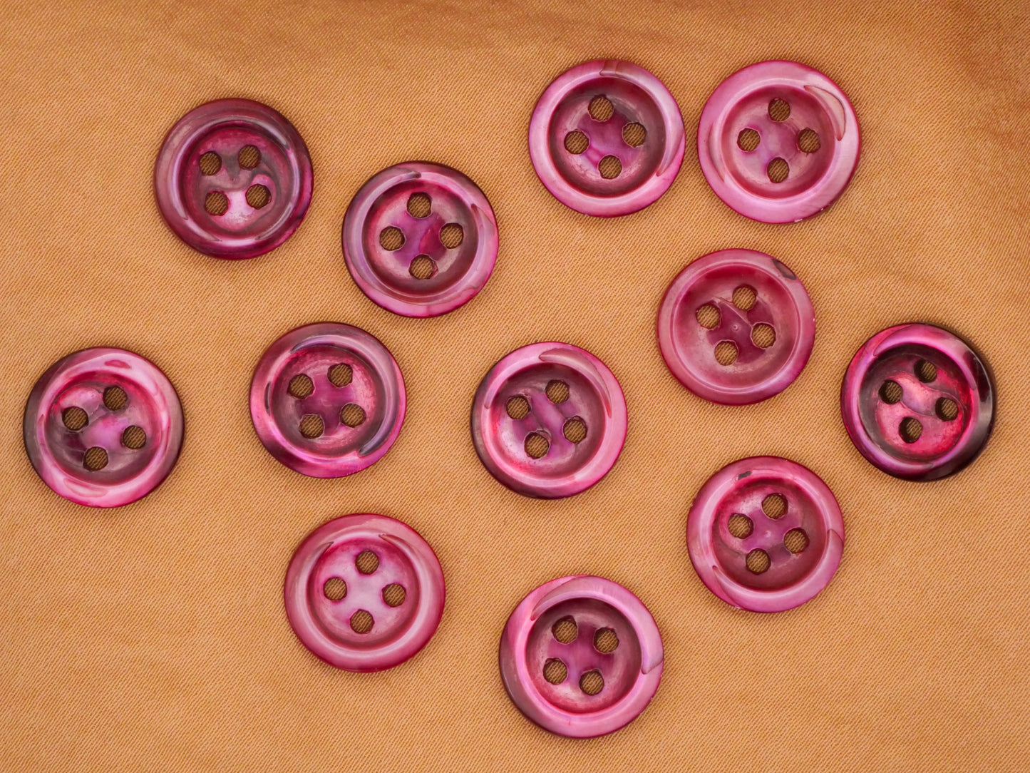 Mother of Pearl Burgundy Set of Twelve Sew-Thru Buttons 14mm