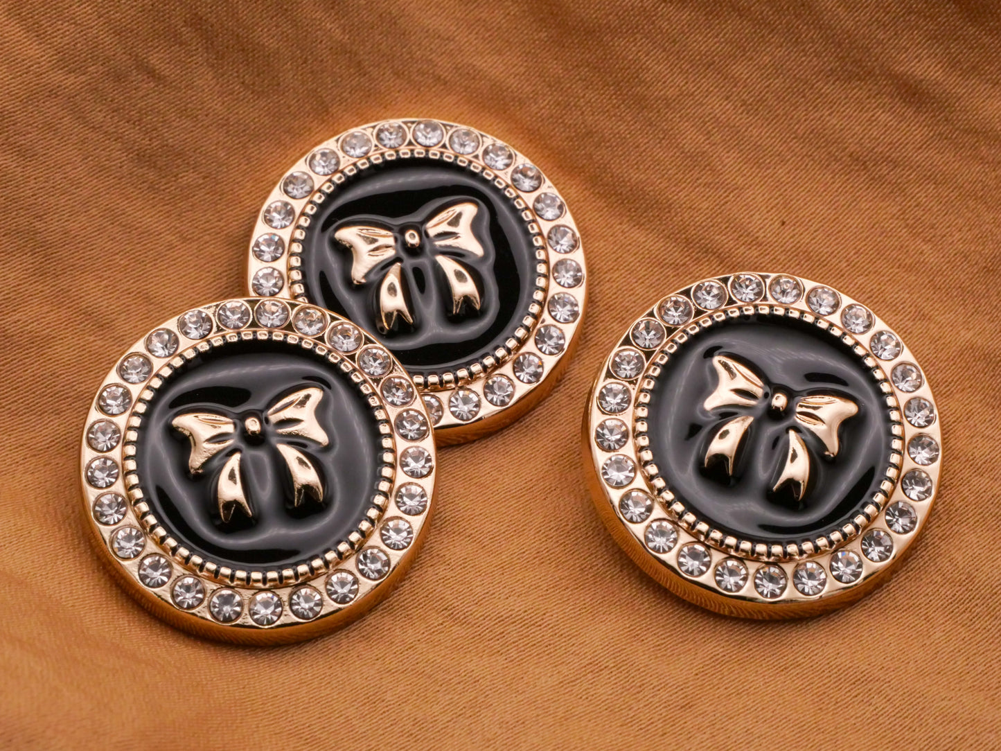 Bow Rhinestone Edge Black Enamel Metal Button 23mm