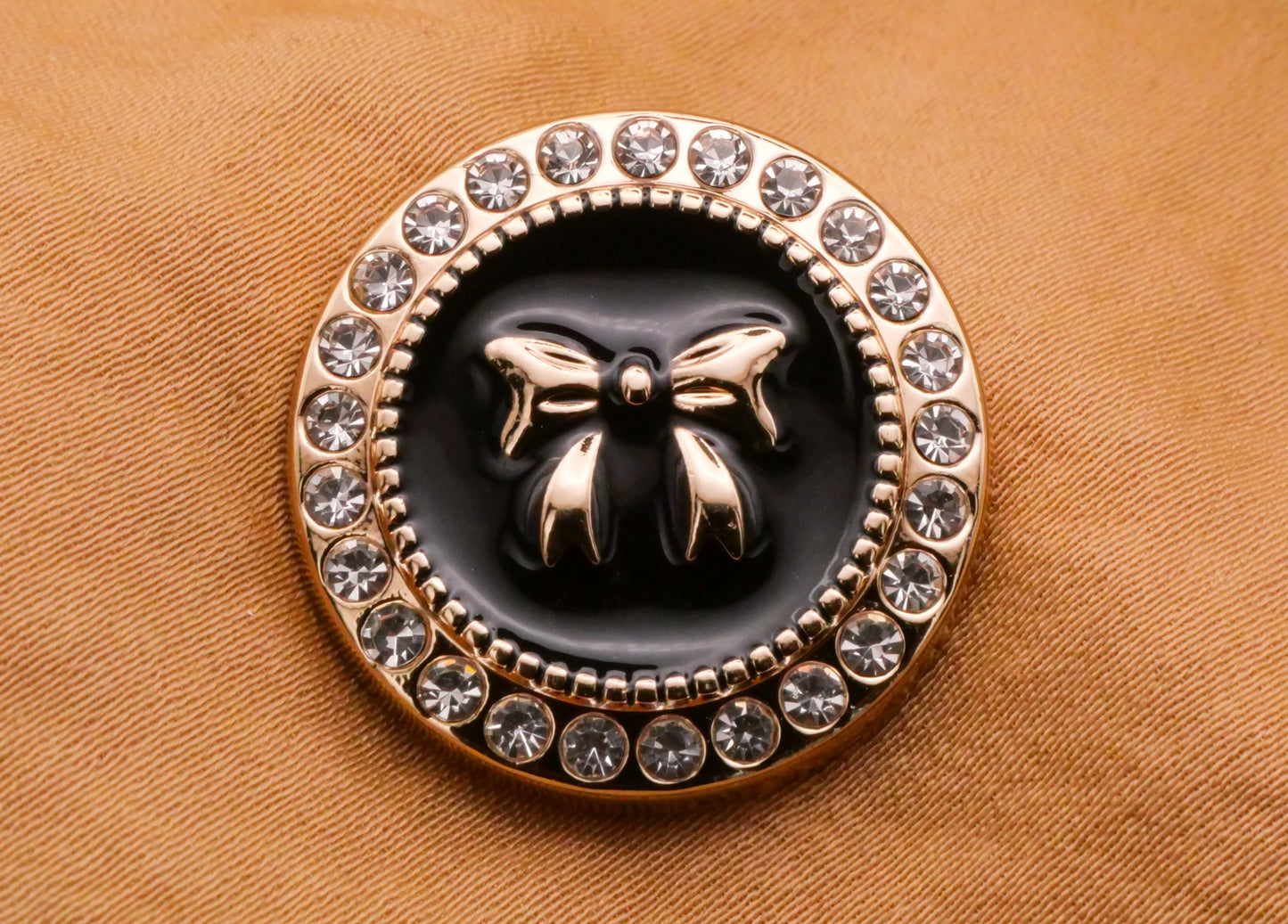 Bow Rhinestone Edge Black Enamel Metal Button 23mm