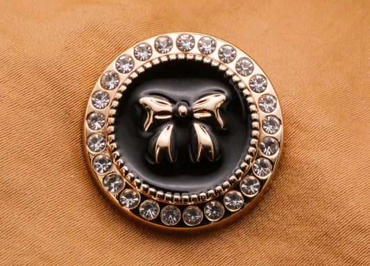 Bow Rhinestone Edge Black Enamel Metal Button 23mm