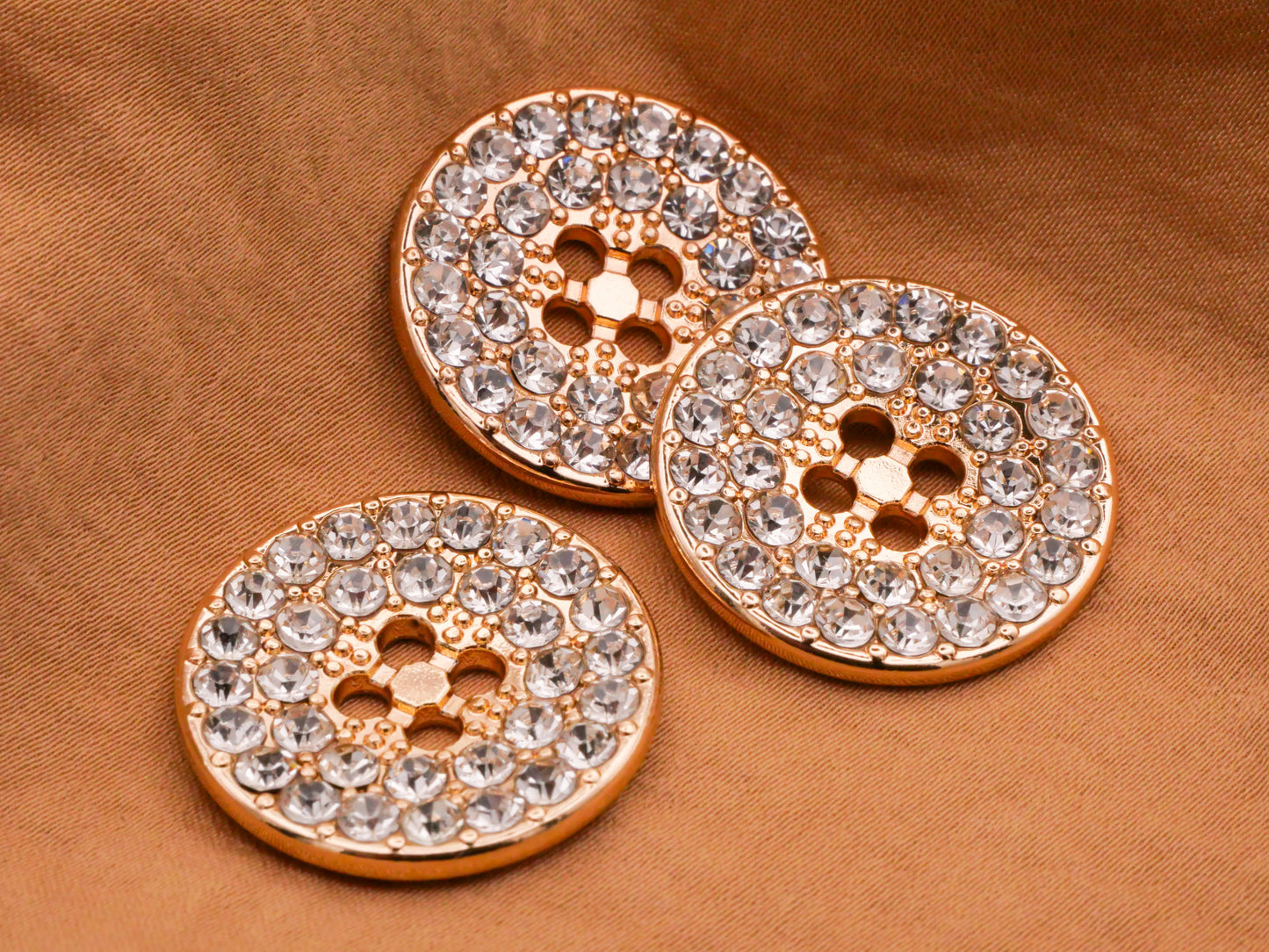 Rhinestone Pave Covered Gold Metal Sew-Thru Button Various 18-25mm