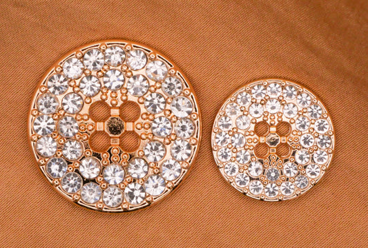 Rhinestone Pave Covered Gold Metal Sew-Thru Button Various 18-25mm