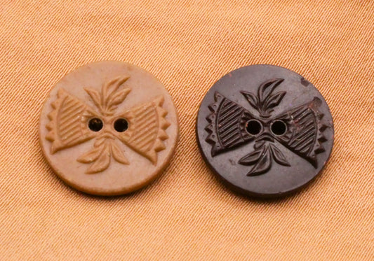 Fan Bow Foliage Design Tan Brown Composition Antique Button 15mm