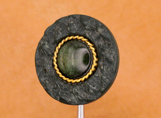 Stone Marble Look Green Gold Robe Vintage Plastic Self-Shank Button 23mm