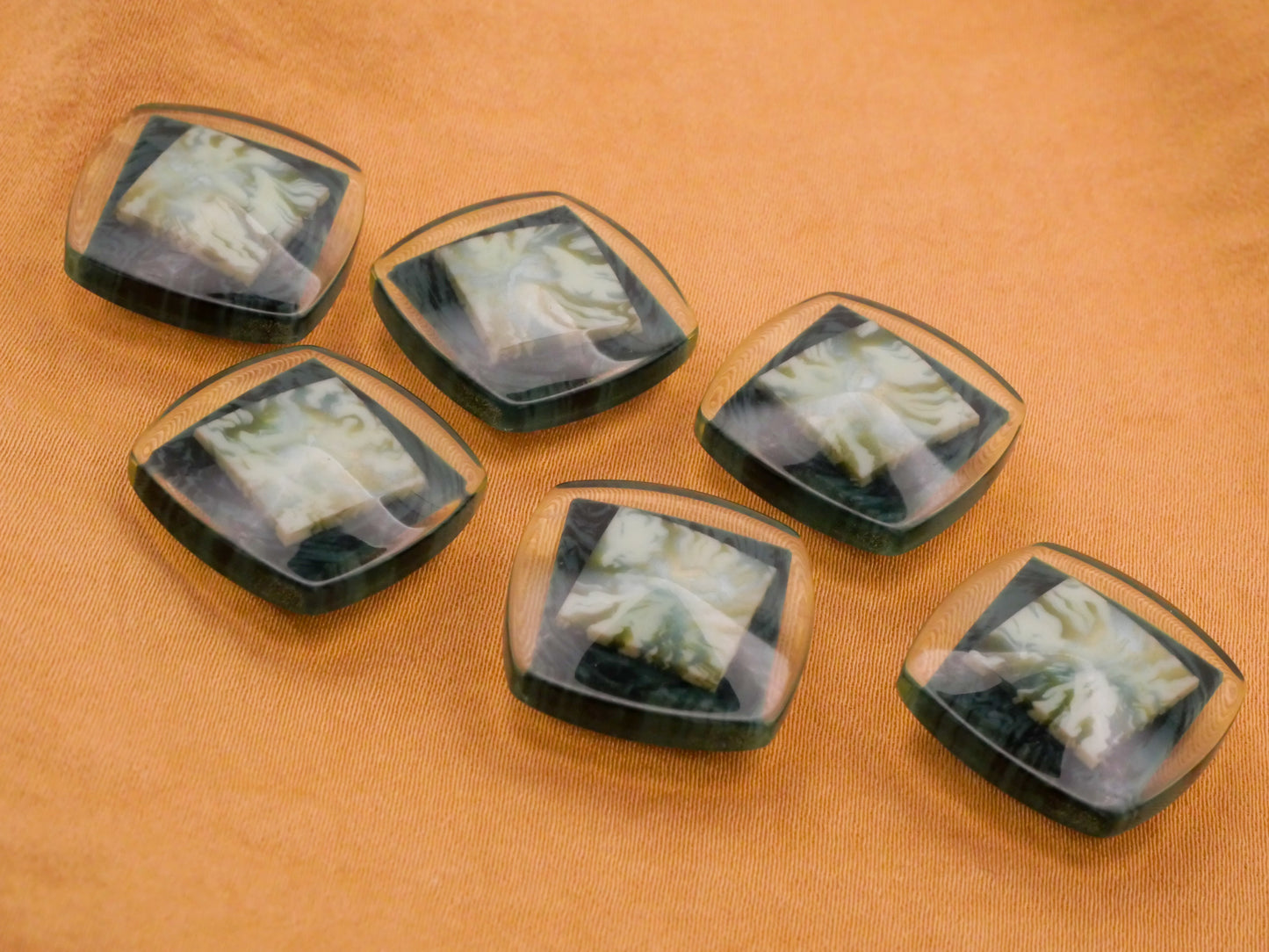 Marble Look Design Under Plastic Geometric Square Vintage Button 18mm