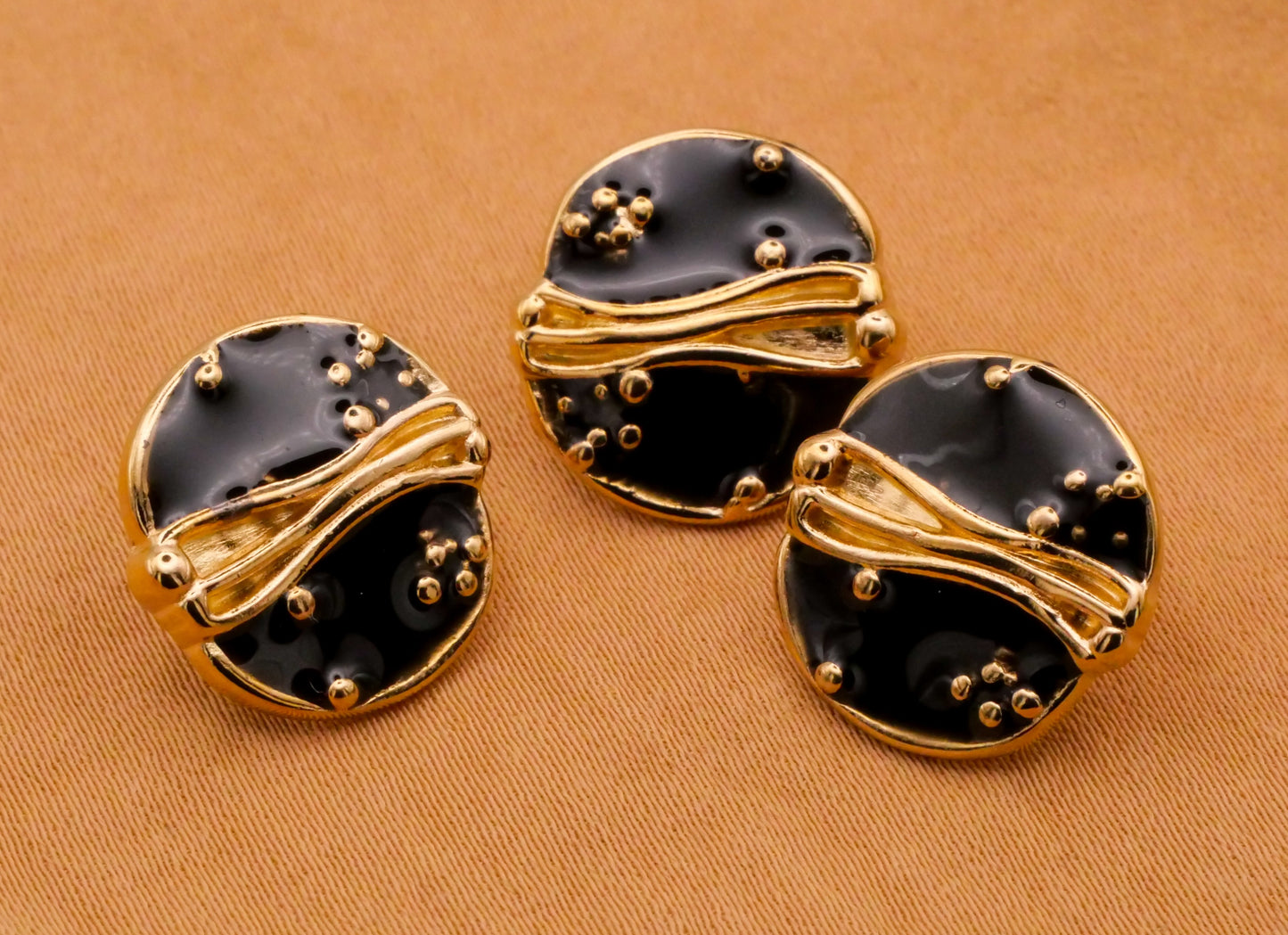 Abstract Planet Black Enamel Gold Metal Button 15mm