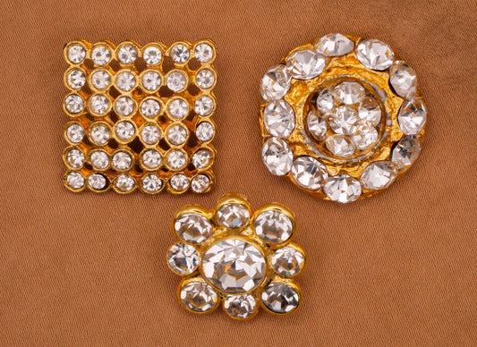 Rhinestone Gold Metal Square Flower Button Various 19-23mm