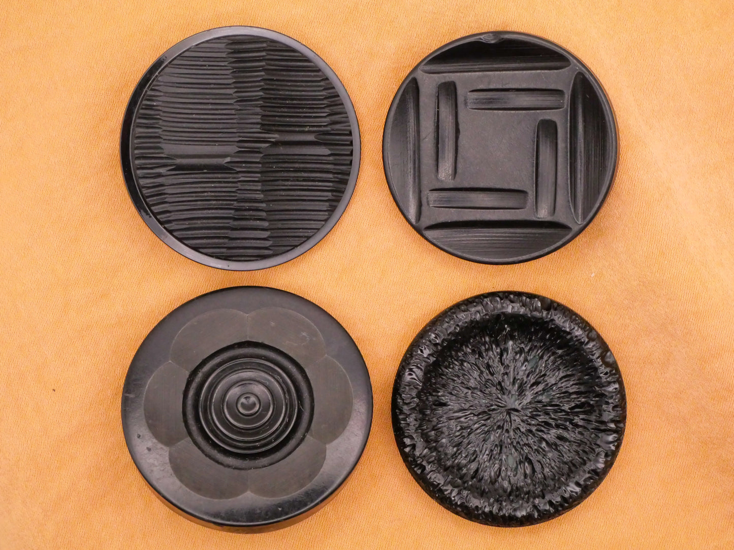 Carved Design Ridge Flower Square Organic Black Plastic Button Various 38-40mm