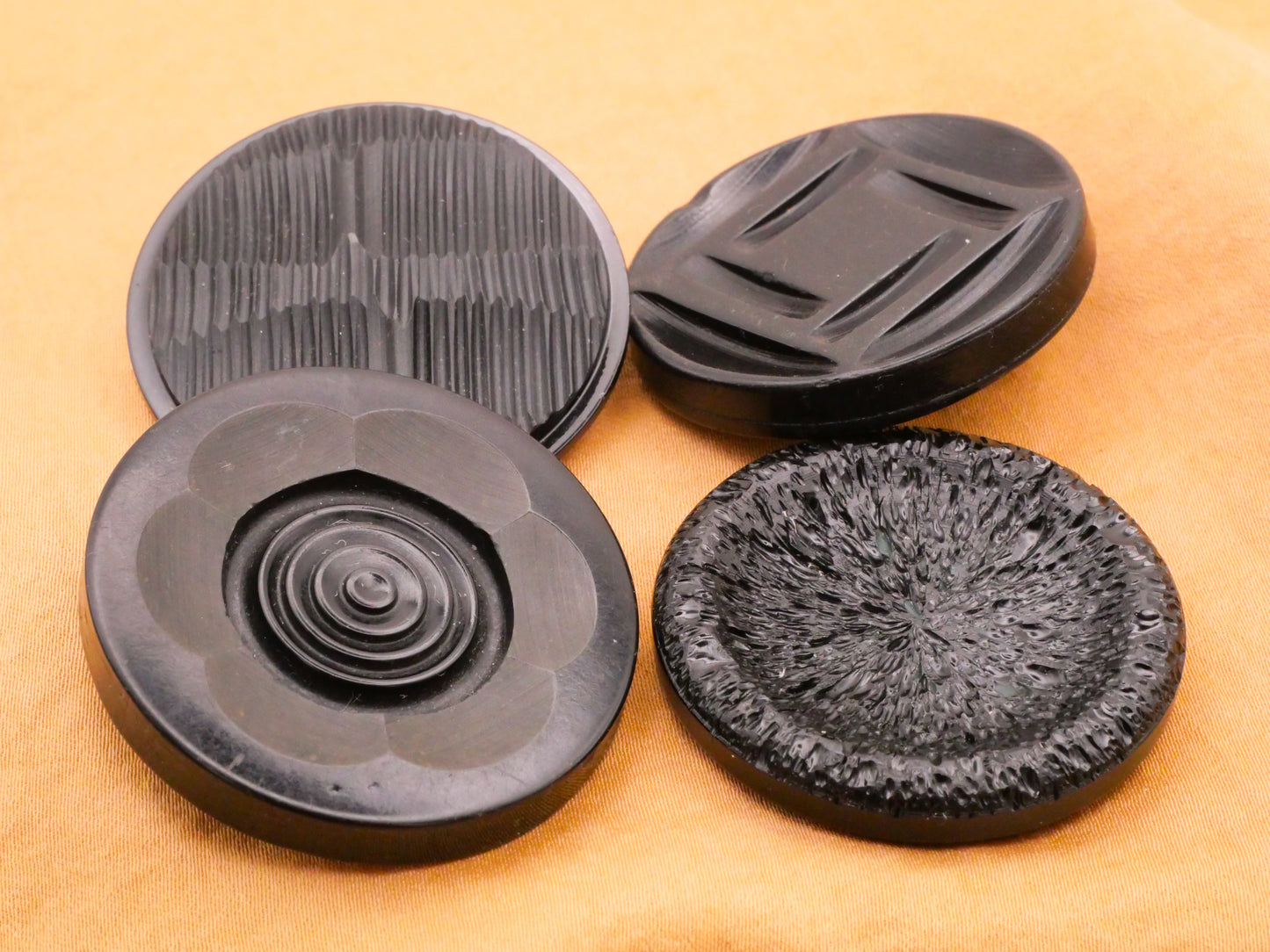 Carved Design Ridge Flower Square Organic Black Plastic Button Various 38-40mm