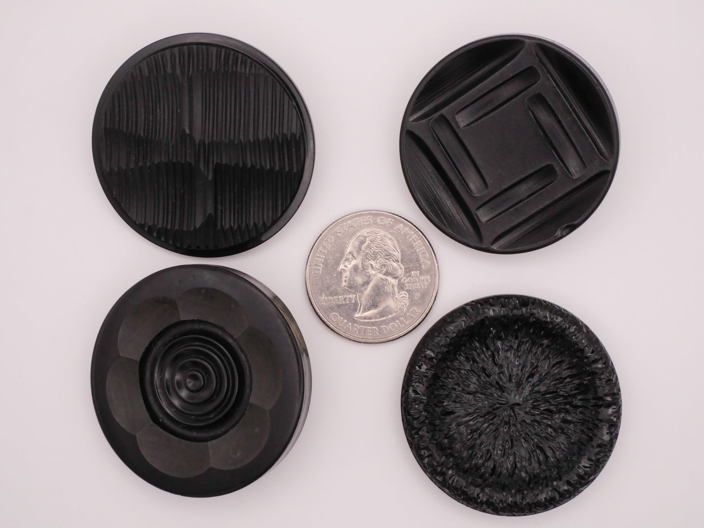 Carved Design Ridge Flower Square Organic Black Plastic Button Various 38-40mm