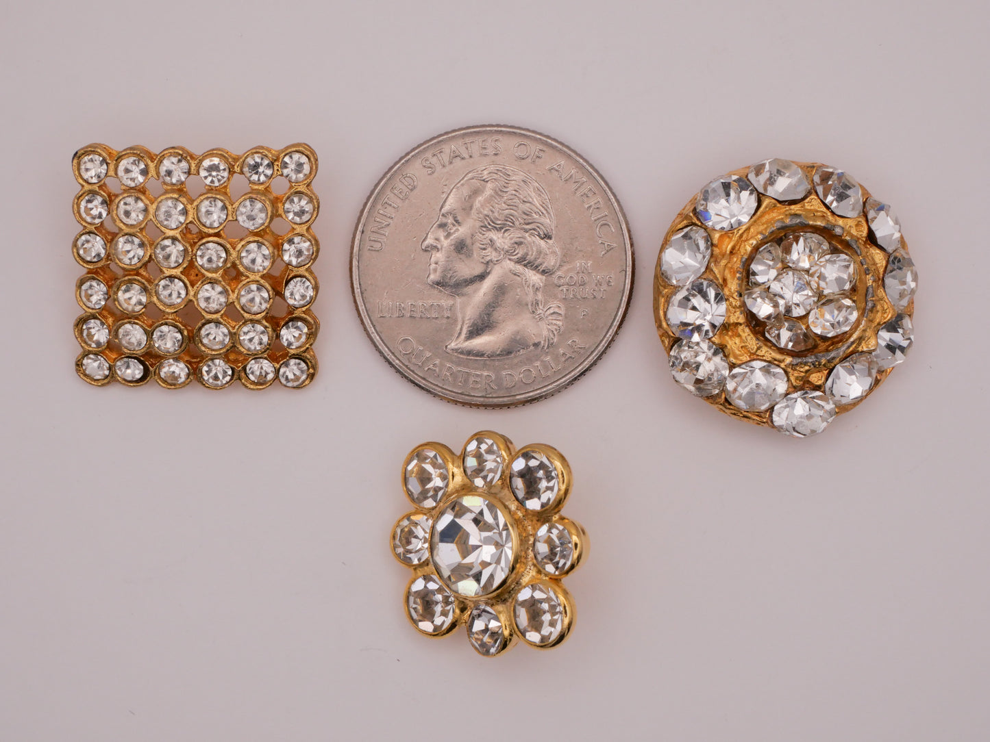 Rhinestone Gold Metal Square Flower Button Various 19-23mm