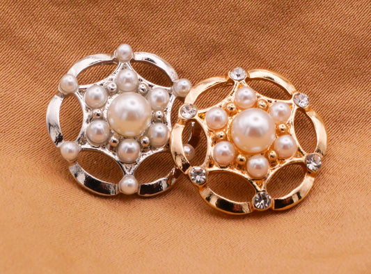 Pearl Rhinestone Star Wavy Silver Gold Metal Button Various 18mm