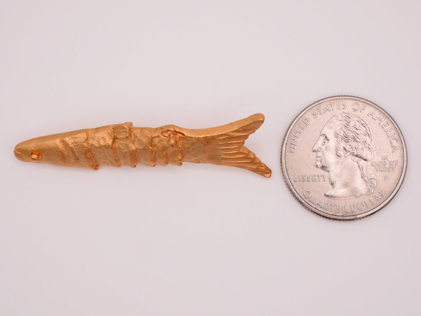 Long Fish Gold Brass Metal Large Vintage Button 16x49mm