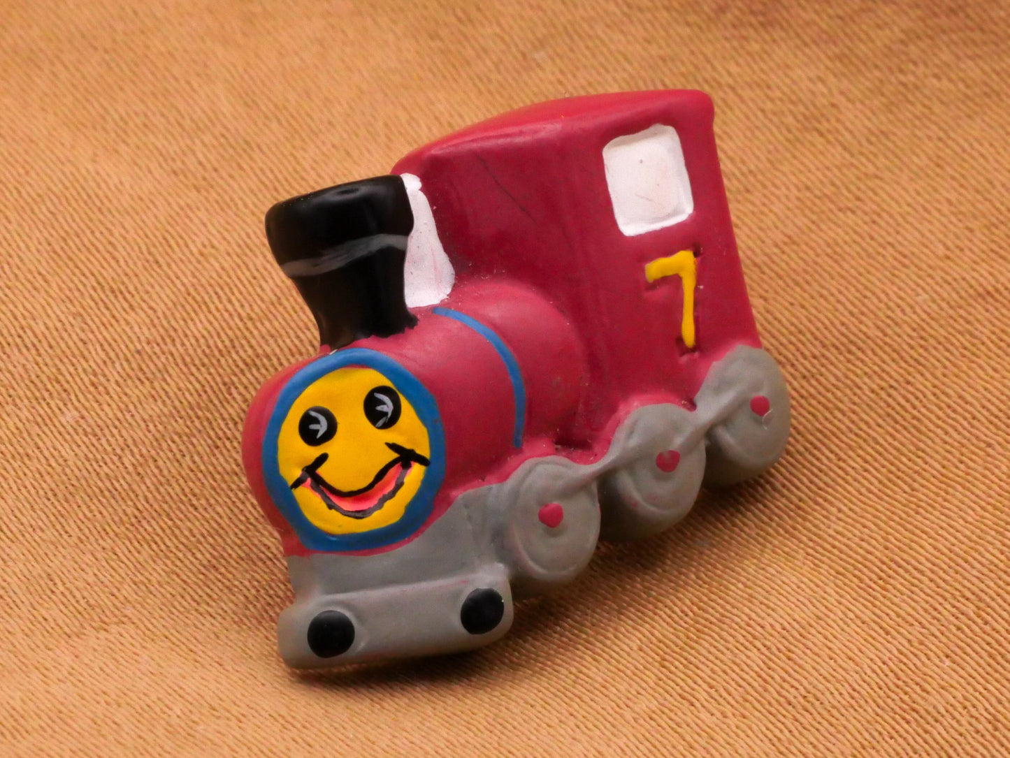 Train Engine Smiling Number Seven Red Plastic Button 18x20mm