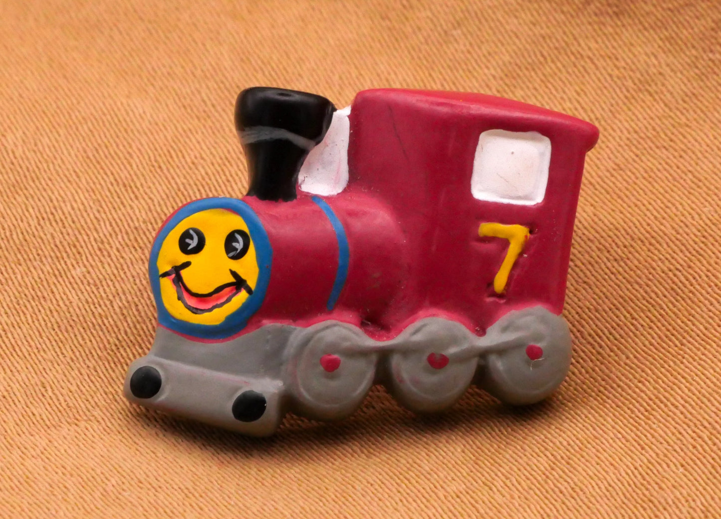 Train Engine Smiling Number Seven Red Plastic Button 18x20mm