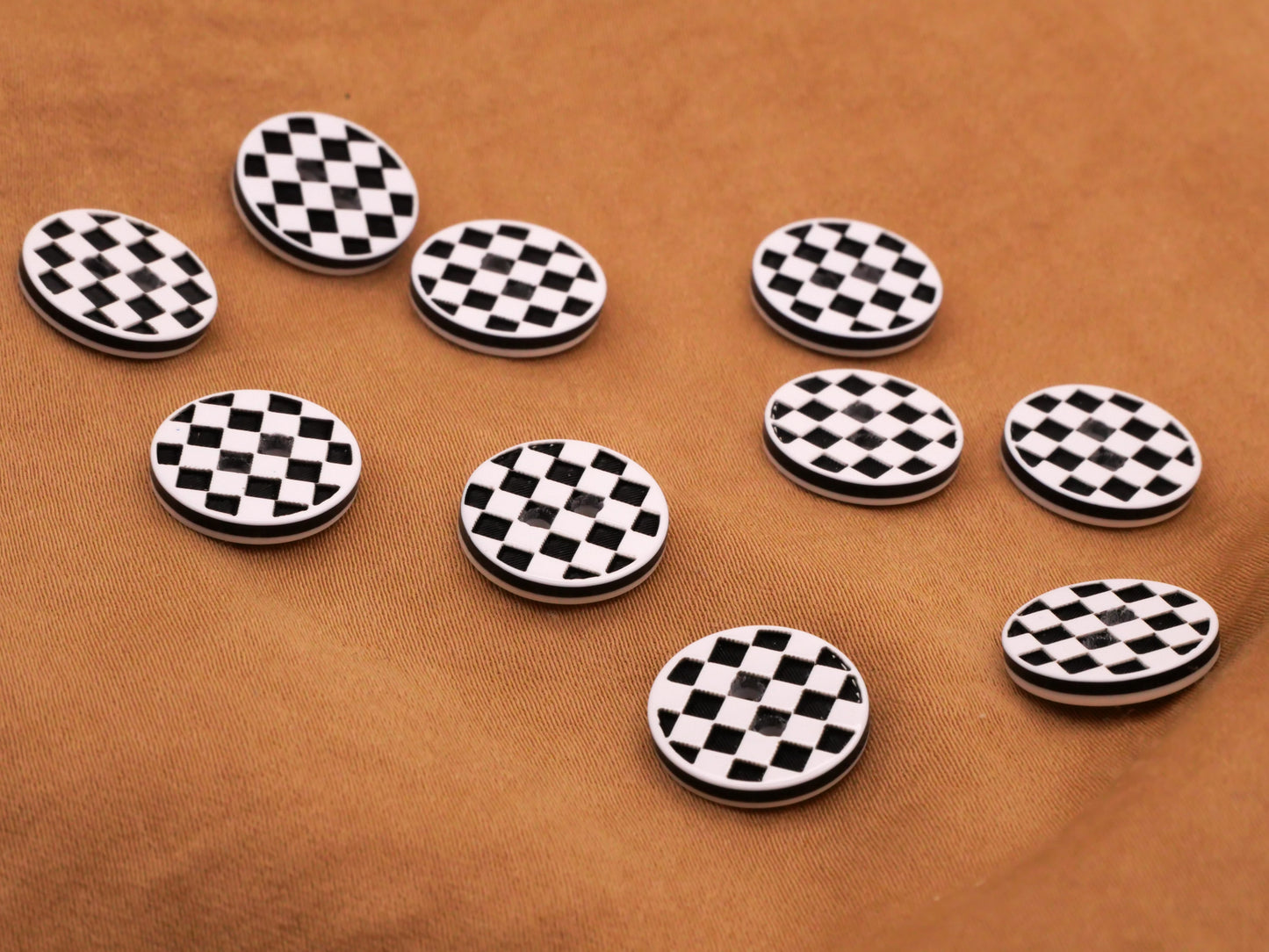 Checkered Racing Flag Pattern Set of Ten Plastic Buttons 13mm