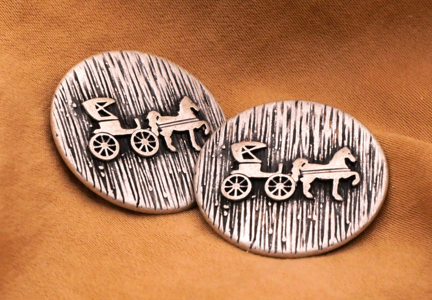 Horse Buggy Carriage Textured Metal Button 23mm