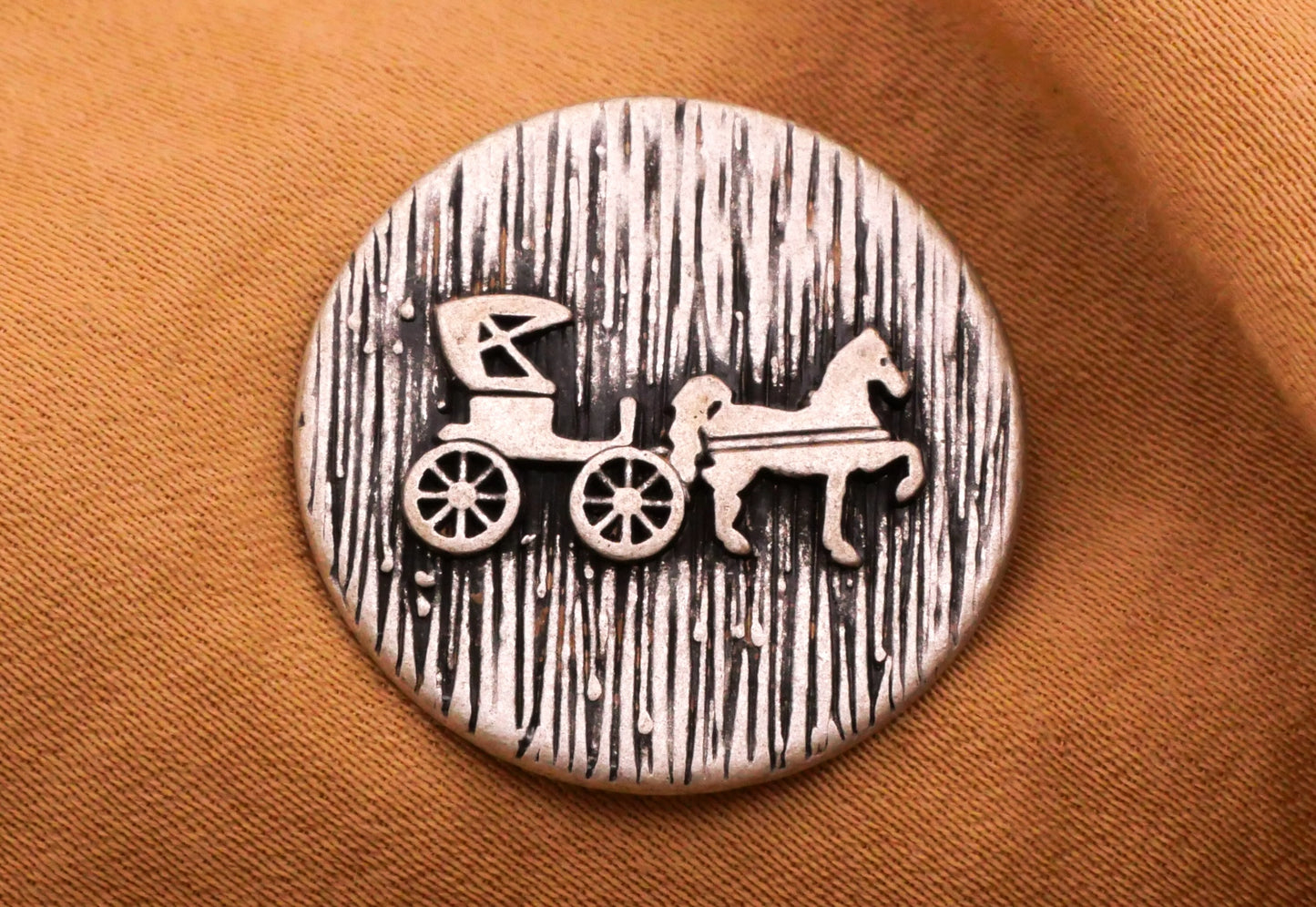 Horse Buggy Carriage Textured Metal Button 23mm