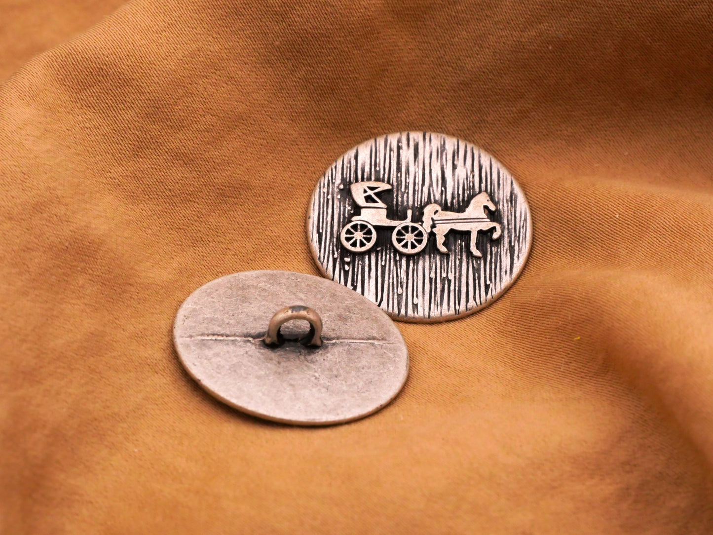 Horse Buggy Carriage Textured Metal Button 23mm