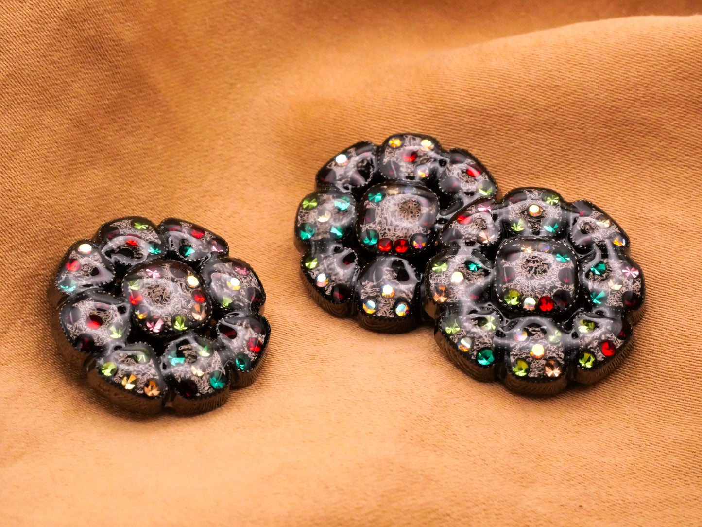 Black Colorful Rhinestone Resin Metal Button 20mm