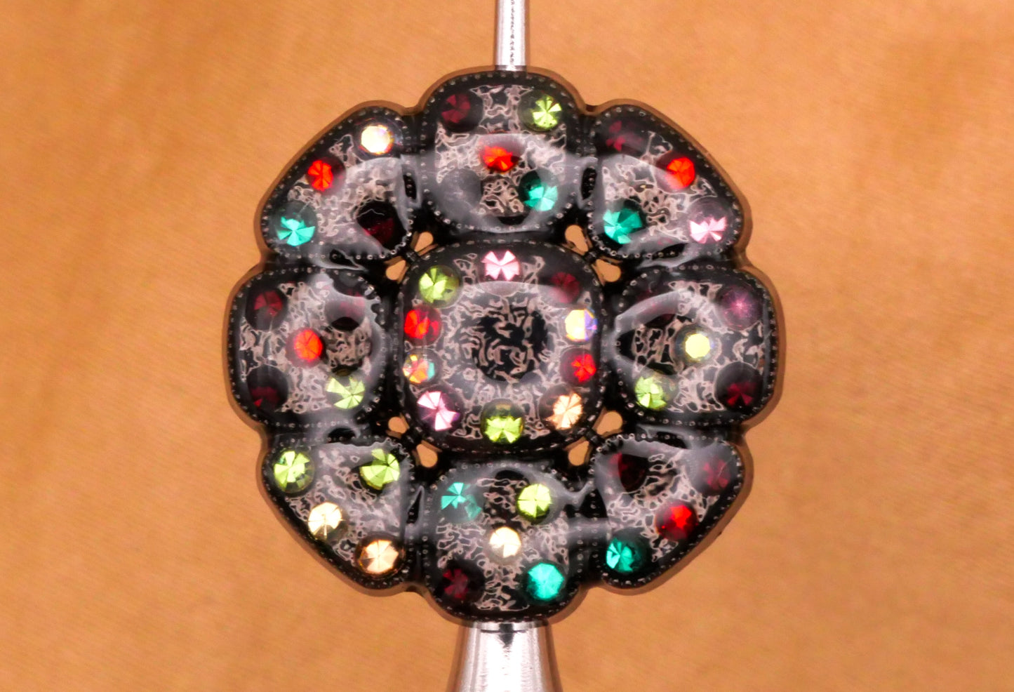 Black Colorful Rhinestone Resin Metal Button 20mm