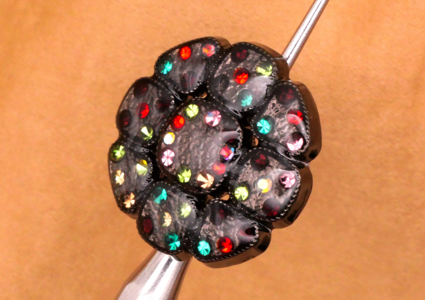 Black Colorful Rhinestone Resin Metal Button 20mm