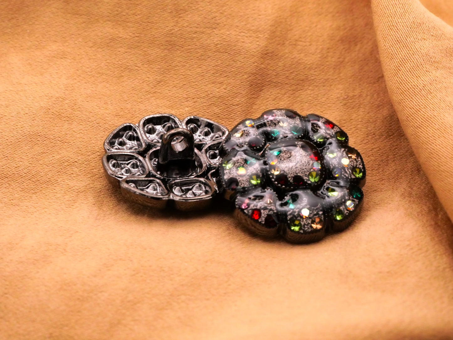 Black Colorful Rhinestone Resin Metal Button 20mm