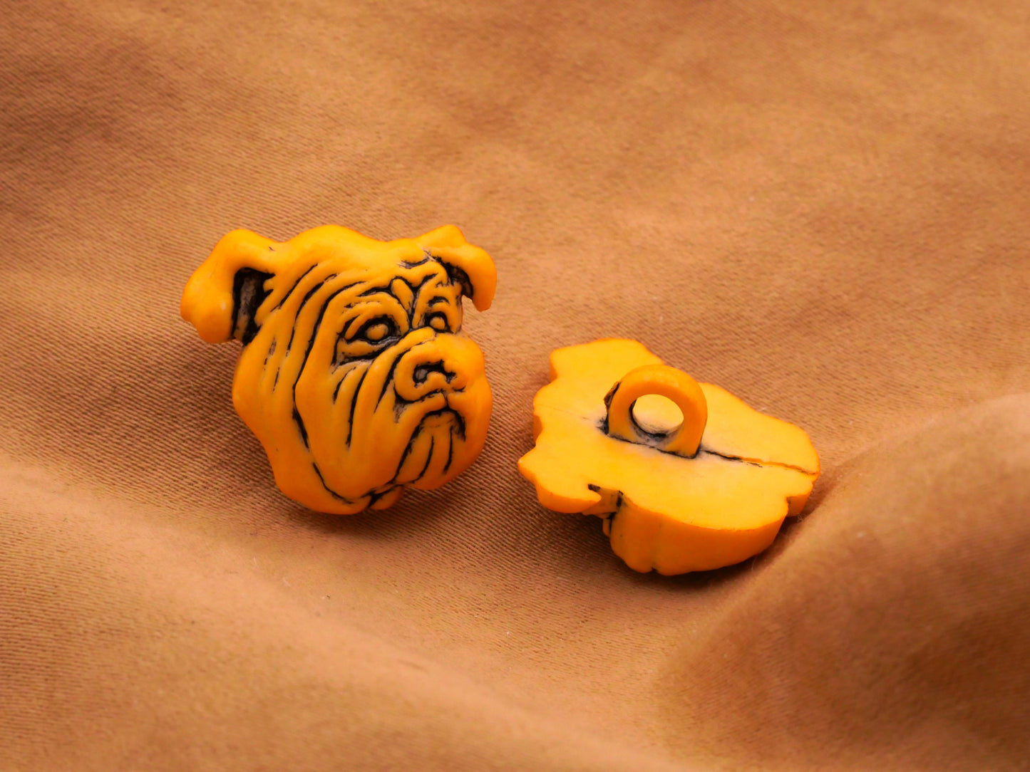 Bulldog Grumpy Face Dog Mustard Yellow Plastic Button 18x19mm