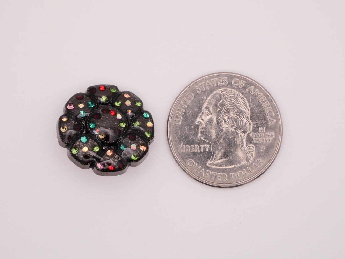 Black Colorful Rhinestone Resin Metal Button 20mm