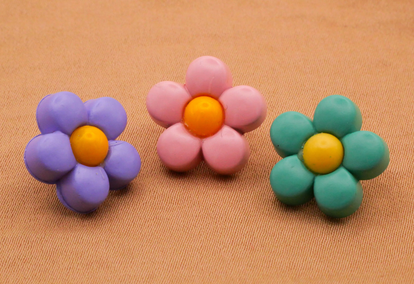 Flower Trio Purple Pink Teal Set of Three Plastic Buttons 15mm