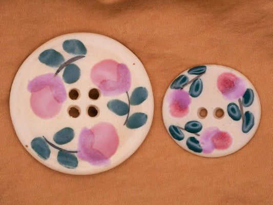 Hand-Painted Ceramic Flower Buds Pink Peacock Sew-Thru Button Various 30-45mm