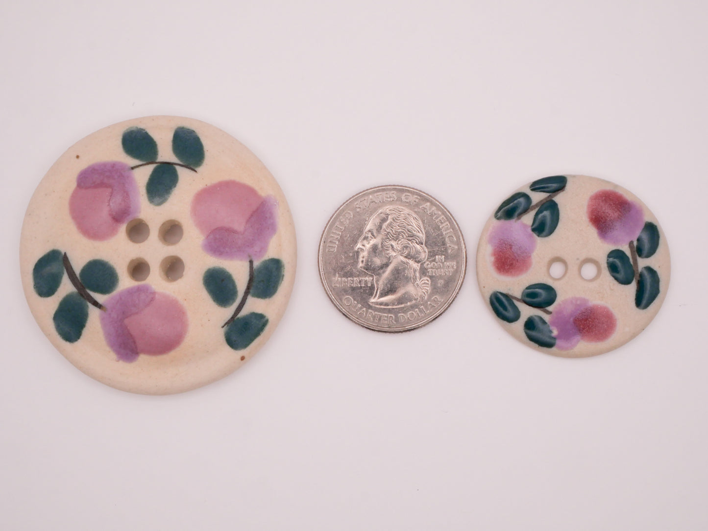 Hand-Painted Ceramic Flower Buds Pink Peacock Sew-Thru Button Various 30-45mm