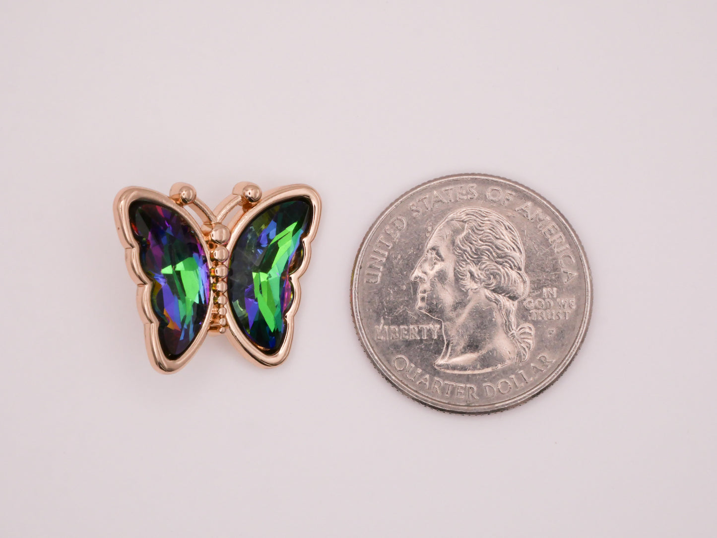 Butterfly Iridescent Glass Pink Green Blue Gold Metal Button 19x23mm