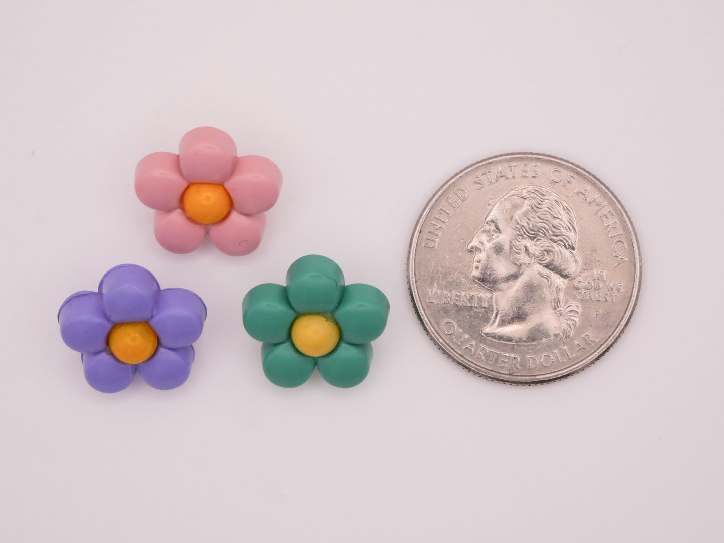 Flower Trio Purple Pink Teal Set of Three Plastic Buttons 15mm