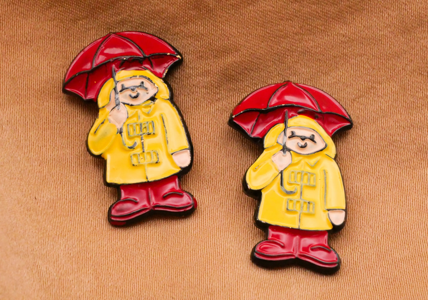 Paddington Bear Yellow Raincoat Red Umbrella Metal Enamel Button 17x27mm