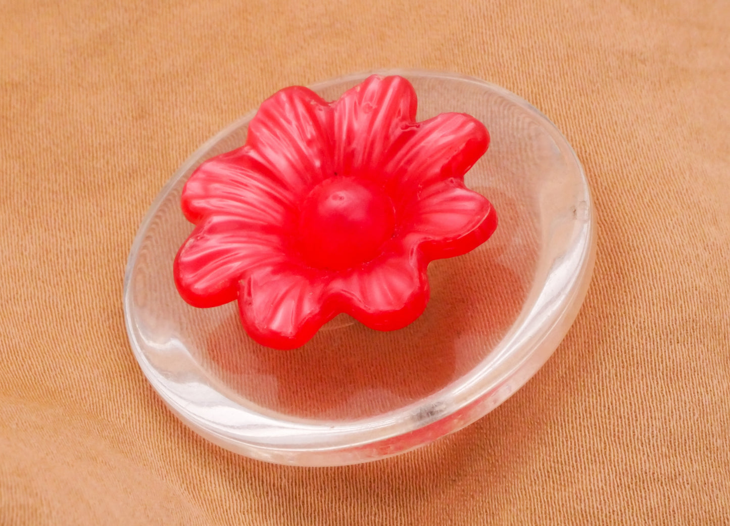 Lucite Celluloid Red Flower Large Vintage Button 34mm